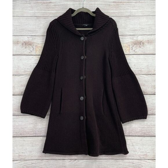 Theory Cashmere Merino Wool Long Button Down Cardigan Sweater Women's M Brown - Picture 1 of 8